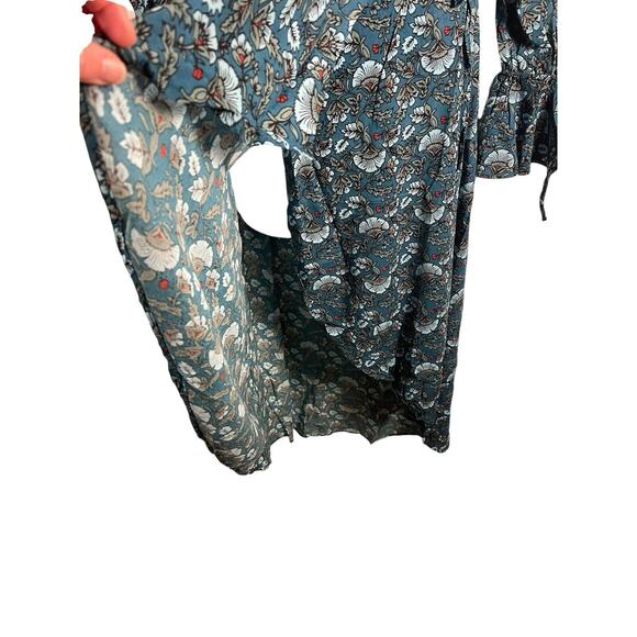 BAND OF THE FREE Women S Jewel Teal Dress Floral Wrap Tie Side Bell Cuff Hi Lo - Picture 8 of 13
